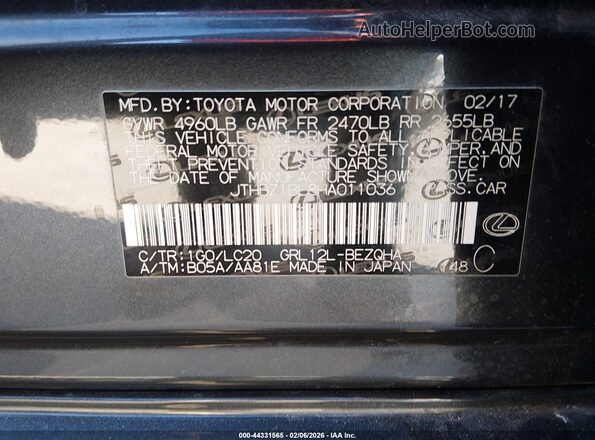 JTHBZ1BL8HA011036 2017 LEXUS GS 350 Gray Widok komory silnika