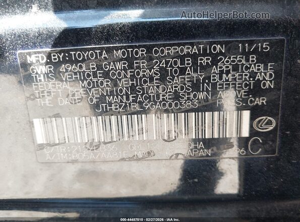 JTHBZ1BL9GA000383 2016 LEXUS GS 350 Black Widok komory silnika