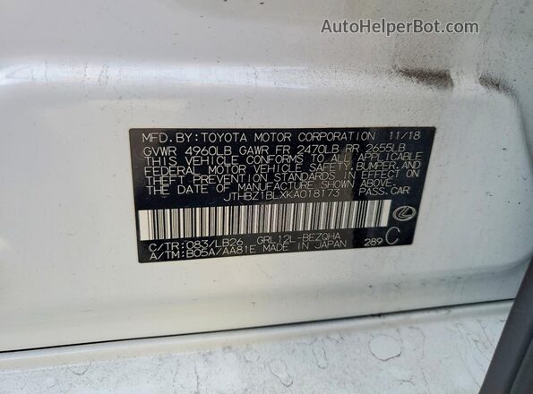 JTHBZ1BLXKA018173 2019 LEXUS GS White VIN sticker view