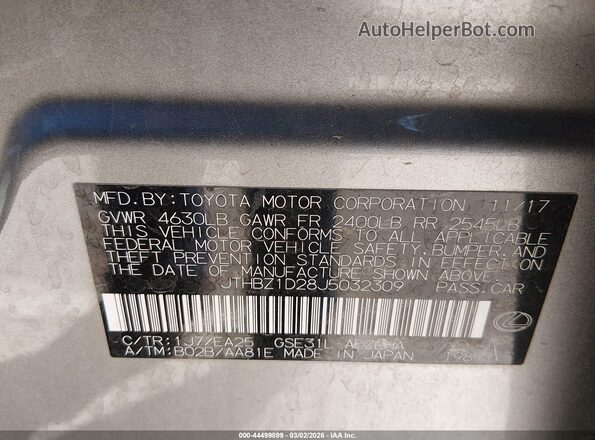 JTHBZ1D28J5032309 2018 LEXUS IS 350 Silver Widok komory silnika