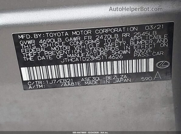 JTHCA1D23M5114626 2021 LEXUS IS 300 Серебряный Вид подкапотного пространства