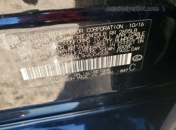 JTHCZ1BL9HA004908 2017 LEXUS GS Black Вид підкапотного простору