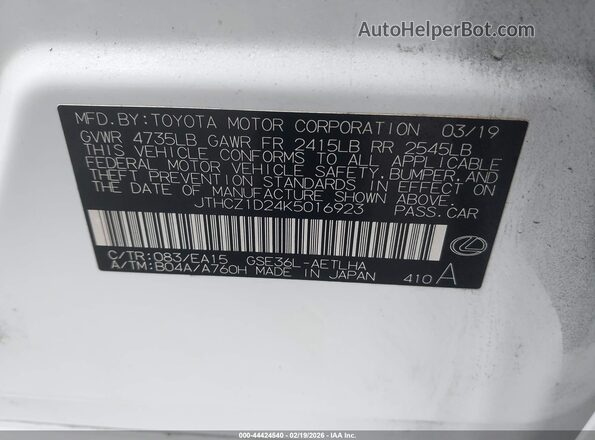 JTHCZ1D24K5016923 2019 LEXUS IS 350 White Շարժիչի բաժամունքի տեսք