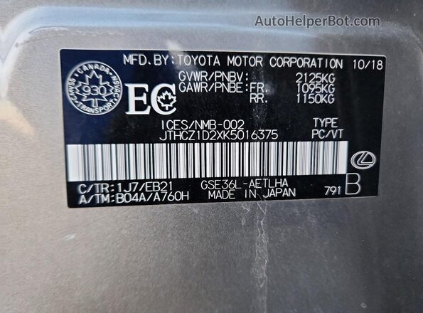 JTHCZ1D2XK5016375 2019 LEXUS IS Silver 