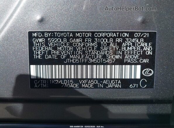 JTHD51FF3M5015457 2021 LEXUS LS 500 Gray 