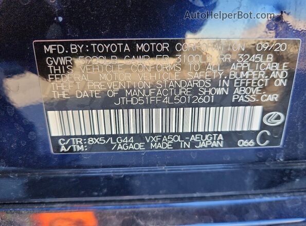 JTHD51FF4L5012601 2020 LEXUS LS Blue Engine compartment view