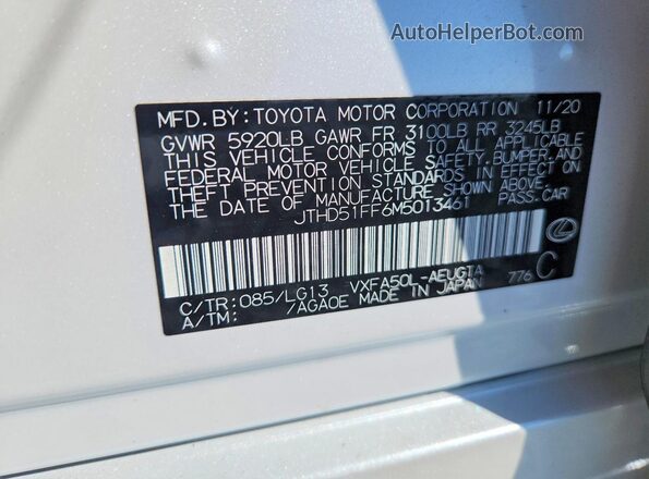 JTHD51FF6M5013461 2021 LEXUS LS White VIN კოდის სტიკერის ხედი