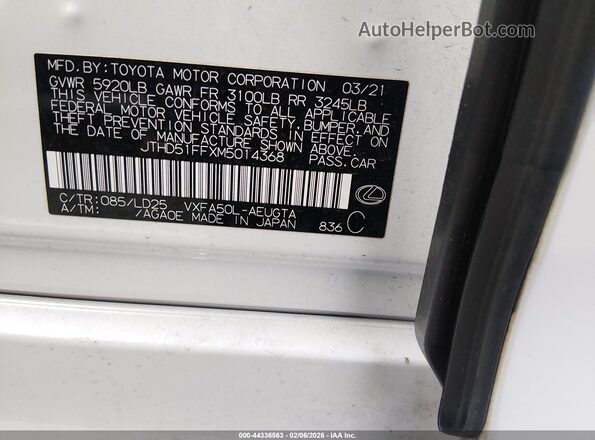 JTHD51FFXM5014368 2021 LEXUS LS 500 White 