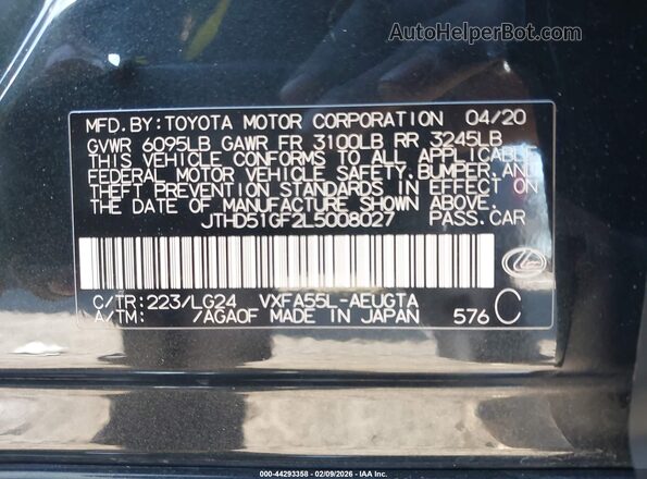 JTHD51GF2L5008027 2020 LEXUS LS 500 Black Շարժիչի բաժամունքի տեսք