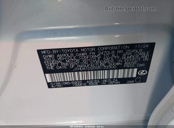 JTHDA1D20S5133300 2025 LEXUS IS 300 White Widok komory silnika