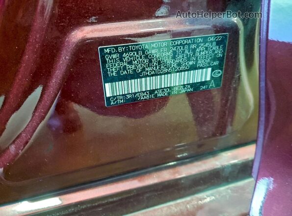 JTHDA1D28N5120850 2022 LEXUS IS Red Vista de la etiqueta del VIN