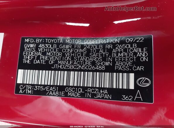 JTHDZ5BC2N5026488 2022 LEXUS RC 350 Red Вид підкапотного простору