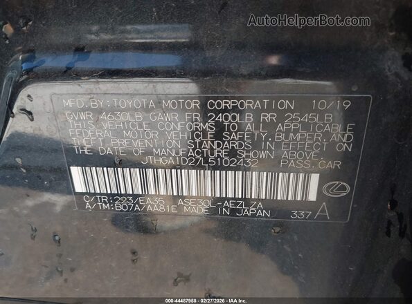 JTHGA1D27L5102432 2020 LEXUS IS 300 Black Շարժիչի բաժամունքի տեսք