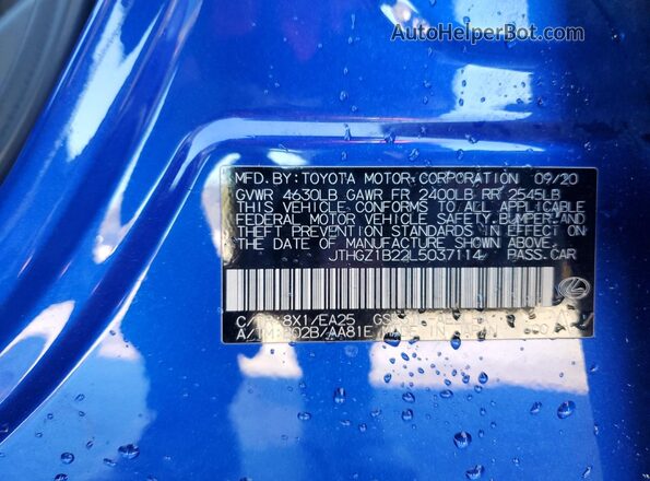 JTHGZ1B22L5037114 2020 LEXUS IS Blue 