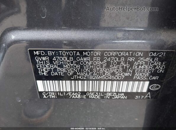 JTHGZ1B26M5045007 2021 LEXUS IS 350 Gray Շարժիչի բաժամունքի տեսք