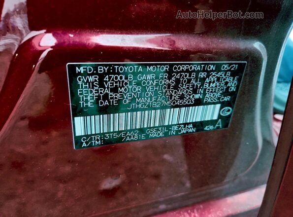 JTHGZ1B27M5045503 2021 LEXUS IS Red 