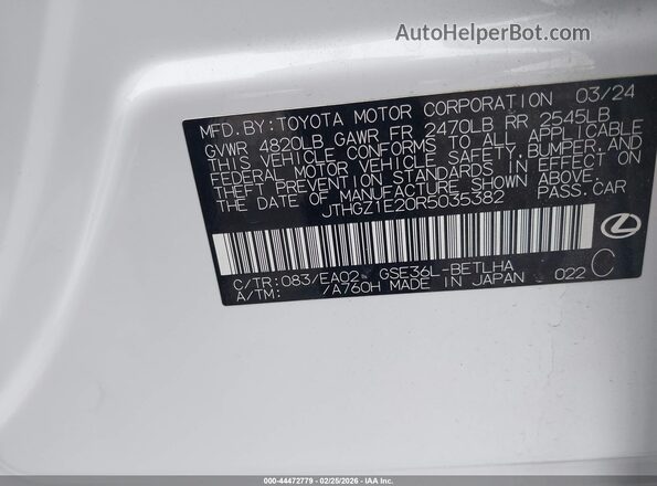 JTHGZ1E20R5035382 2024 LEXUS IS 350 White ძრავის განყოფილების ხედი