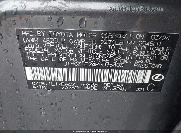 JTHGZ1E24R5035403 2024 LEXUS IS 350 Gray Vista del compartimento del motor