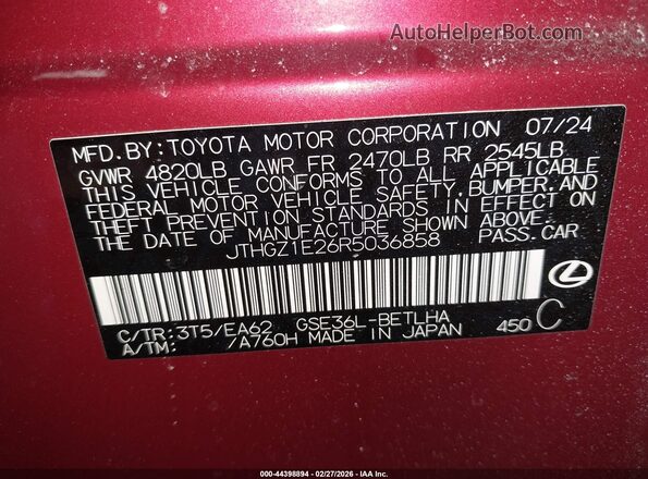 JTHGZ1E26R5036858 2024 LEXUS IS 350 Red Vista del compartimento del motor