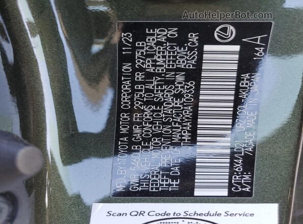 JTHMPAAYXRA109336 2024 LEXUS LC Green Widok naklejki z numerem VIN