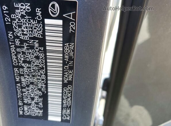 JTHP3JBH5L2023814 2020 LEXUS UX Gray VIN կոդի պիտակի տեսք