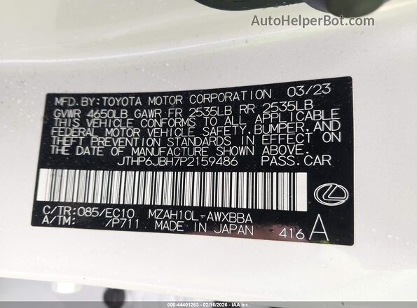 JTHP6JBH7P2159486 2023 LEXUS UX 250H White Vista del compartimento del motor