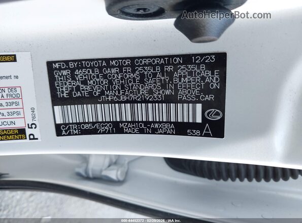 JTHP6JBH7R2192331 2024 LEXUS UX 250H White Вид підкапотного простору