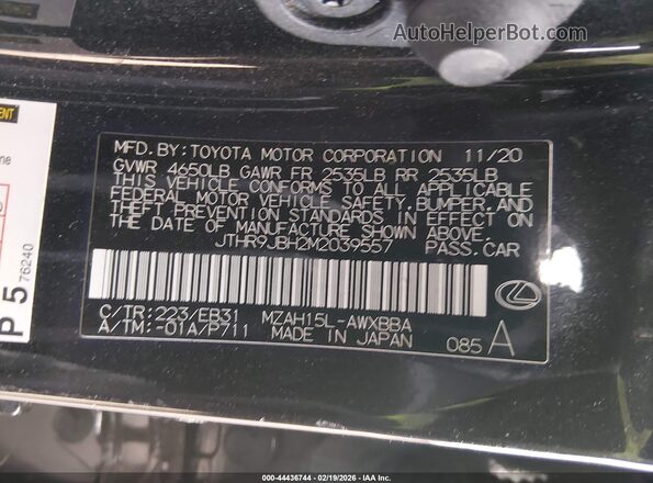 JTHR9JBH2M2039557 2021 LEXUS UX 250H Black ძრავის განყოფილების ხედი