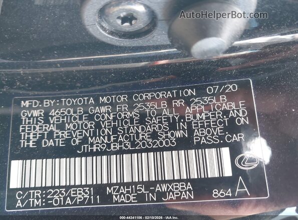 JTHR9JBH3L2032003 2020 LEXUS UX 250H Черный Вид подкапотного пространства