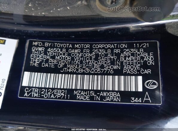 JTHR9JBH3N2057776 2022 LEXUS UX 250H Black ძრავის განყოფილების ხედი