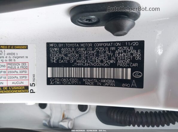 JTHR9JBH7M2039067 2021 LEXUS UX 250H White Вид підкапотного простору