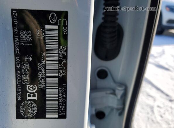 JTHR9JBH8M2043466 2021 LEXUS UX White Вид наклейки з VIN-кодом