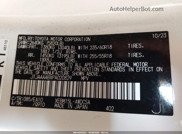JTJAAAABXPA020829 2023 LEXUS RZ 450E White Widok komory silnika