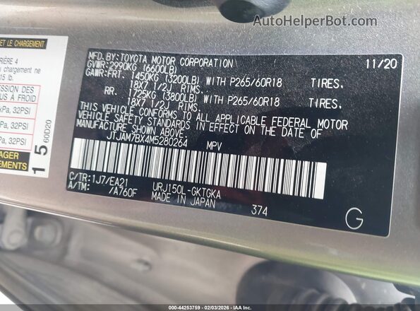 JTJAM7BX4M5280264 2021 LEXUS GX 460 Tan Engine compartment view