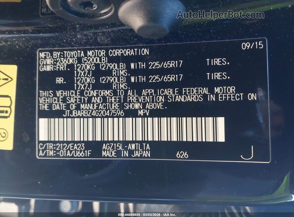 JTJBARBZ4G2047596 2016 LEXUS NX 200T Black Вид підкапотного простору