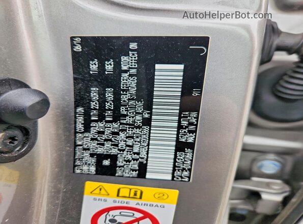 JTJBARBZ4G2083868 2016 LEXUS NX Silver Vista de la etiqueta del VIN