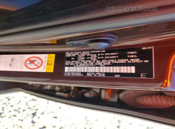JTJBARBZXK2211717 2019 LEXUS NX Темно-бордовый Вид наклейки с VIN-кодом