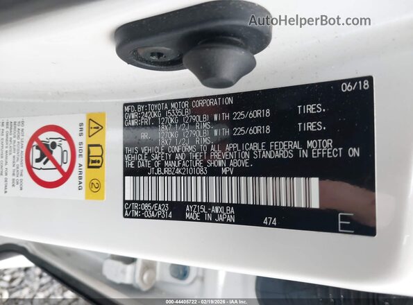 JTJBJRBZ4K2101083 2019 LEXUS NX 300H White 