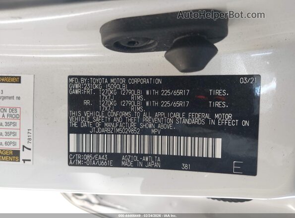 JTJDARBZ1M5029852 2021 LEXUS NX 300 White 