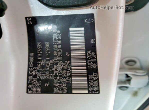 JTJDY7AX9L4325299 2020 LEXUS LX White Widok naklejki z numerem VIN