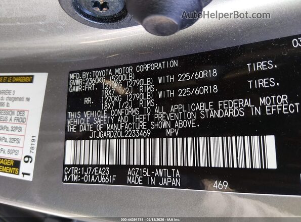 JTJGARDZ0L2233469 2020 LEXUS NX 300 Silver Vista del compartimento del motor