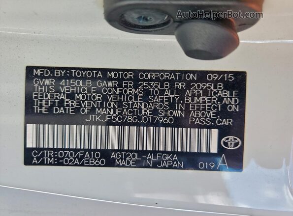 JTKJF5C78GJ017960 2016 TOYOTA SCION White Widok naklejki z numerem VIN