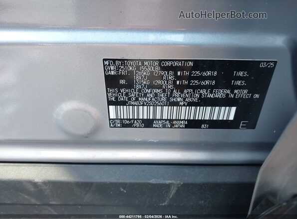 JTMAB3FV2SD256011 2025 TOYOTA RAV4 PLUG-IN HYBRID Silver Շարժիչի բաժամունքի տեսք