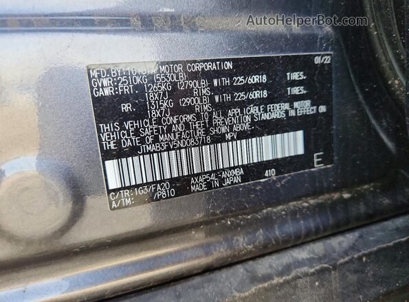 JTMAB3FV5ND083718 2022 TOYOTA RAV4 Charcoal VIN sticker view