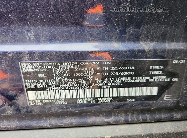 JTMAB3FV7MD017248 2021 TOYOTA RAV4 Blue 