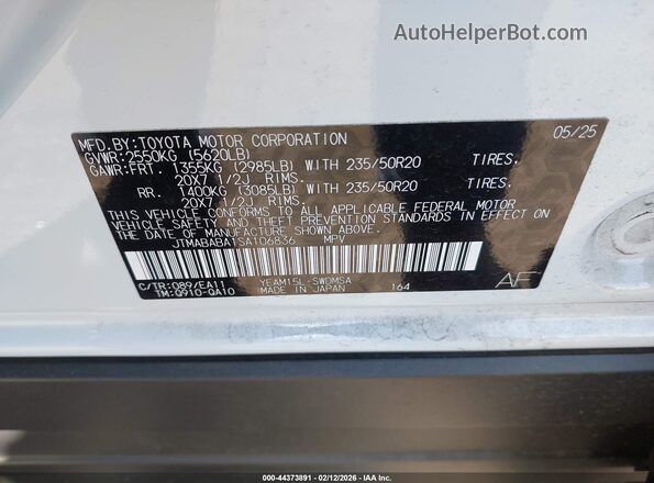 JTMABABA1SA106836 2025 SUBARU SOLTERRA White Շարժիչի բաժամունքի տեսք