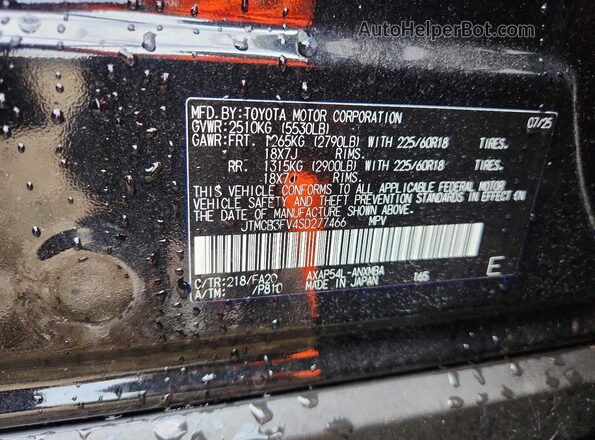 JTMCB3FV4SD277466 2025 TOYOTA RAV4 Black Вид наклейки з VIN-кодом