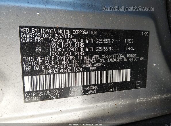 JTMEB3FV0MD011678 2021 TOYOTA RAV4 PRIME Silver Widok komory silnika