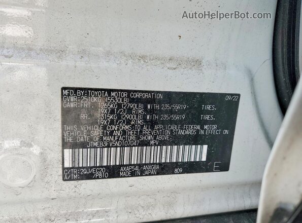 JTMEB3FV5ND107047 2022 TOYOTA RAV4 White სალონის 360-გრადუსიანი ხედი