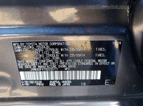 JTMEB3FV7SD235771 2025 TOYOTA RAV4 Gray Vista de la etiqueta del VIN
